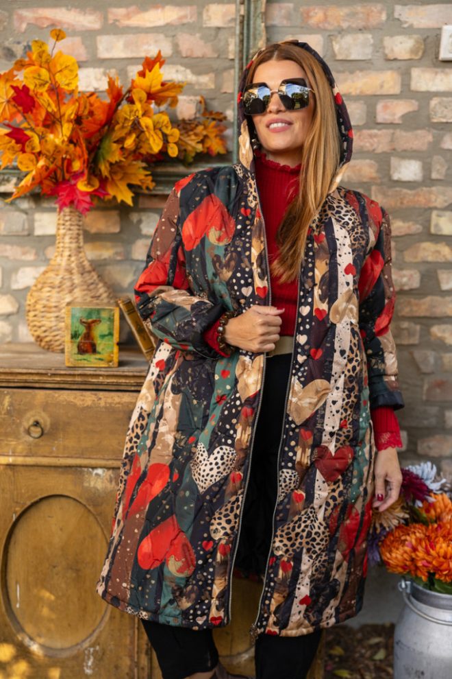 Mintás extra oversize kabát - szívecske minta