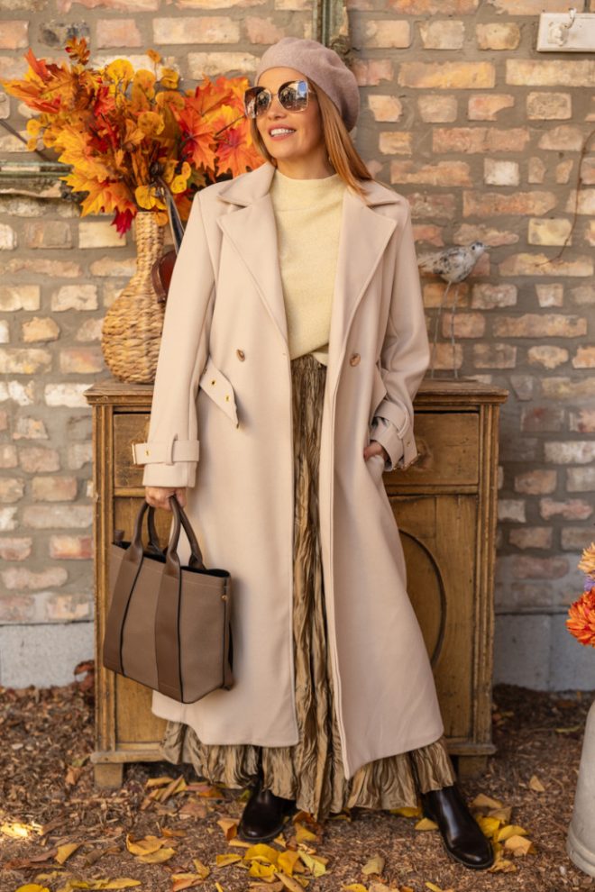 Maxi szövet kabát - bézs 