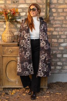 Mintás extra oversize kabát - barna virág