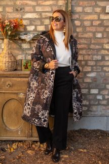 Mintás extra oversize kabát - barna virág