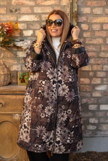 Mintás extra oversize kabát - barna virág