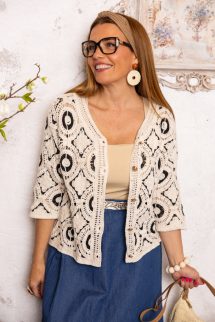 Horgolt kardigán - fekete/bézs