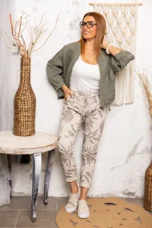 Zsinóros len kardigán - khaki 