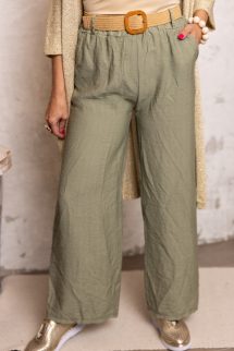 Fonott öves , bő szárú nadrág - khaki 