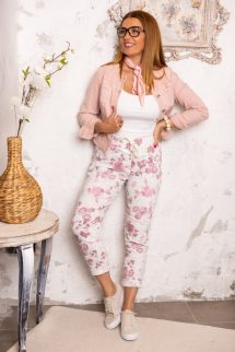 Apróvirágos gyűrt nadrág - fehér alap