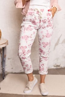 Apróvirágos gyűrt nadrág - fehér alap