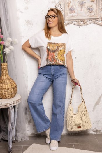 Nyomatos póló - barna motívum 