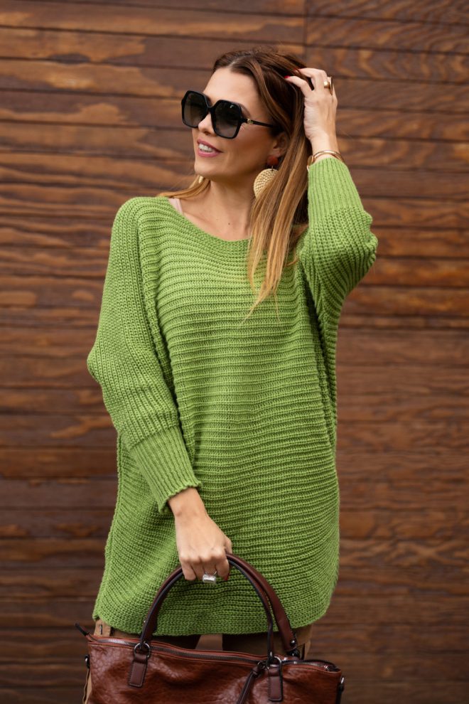 Passzés ujjú pulóver - zöld