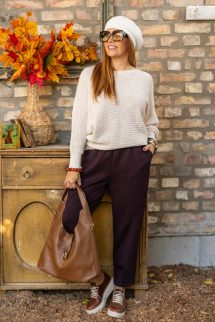 Kötött , denevér pulóver - bézs