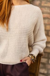 Kötött , denevér pulóver - bézs