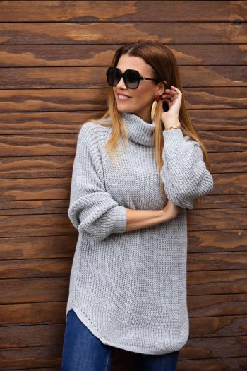 Hosszított , garbós pulóver - szürke 