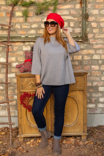 Puha , rövidített ujjú pulóver - szürke