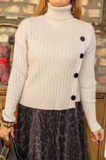 Stílusos , gombos pulóver - bézs