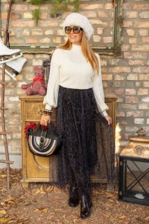 Fonott mintájú pulóver - krém 