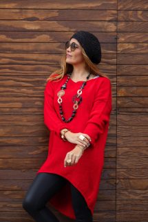 Kötött basic pulóver - piros