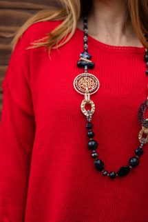 Kötött basic pulóver - piros