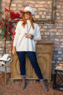 Pulóver - passzés ujjal - krém 