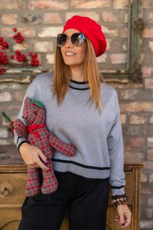 Szegélyes , csillogószálas pulóver - szürke/fekete