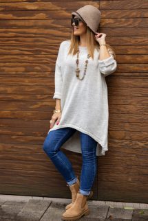 Kötött basic pulóver - bézs 