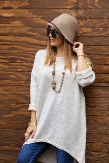 Kötött basic pulóver - bézs 