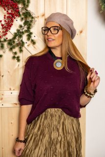 Bogyóka pulóver - rövid ujjrésszel - padlizsán 