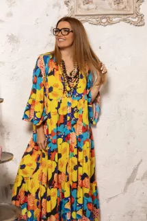 Színes maxi ingruha - sárga virágos