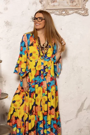 Színes maxi ingruha - sárga virágos