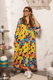 Színes maxi ingruha - sárga virágos