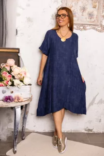 Batikolt hatású , A - vonalú ruha - kék 