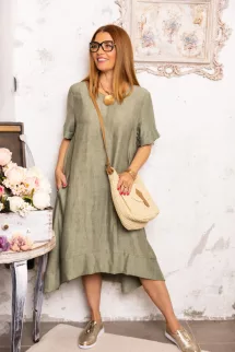 Batikolt hatású , A - vonalú ruha - khaki 