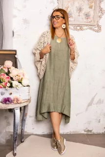 Batikolt hatású , A - vonalú ruha - khaki 