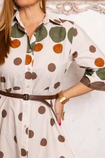 Pöttyös , öves maxi ruha - bézs/khaki/barna