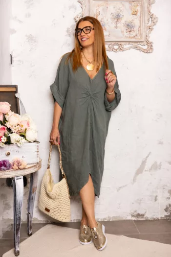 Csavart len ruha - khaki 
