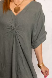Csavart len ruha - khaki 