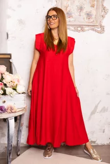 Vágott ujjú , maxi ruha - piros 