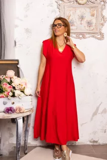 Vágott ujjú , maxi ruha - piros 