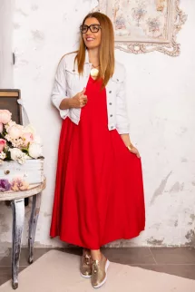 Vágott ujjú , maxi ruha - piros 