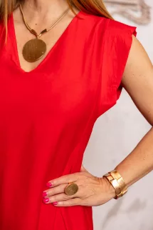 Vágott ujjú , maxi ruha - piros 