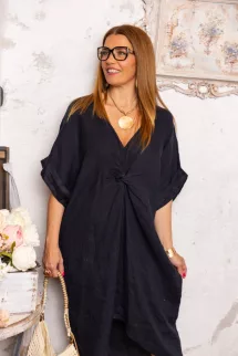 Csavart len ruha - kék 