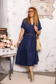 Fonott öves , batikolt hatású ruha - kék 