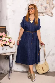 Fonott öves , batikolt hatású ruha - kék 