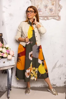 Nagyvirágos ingruha - khaki 