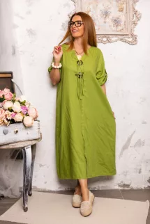 Kaftán jellegű , lenes maxi ruha - zöld 