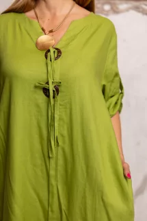 Kaftán jellegű , lenes maxi ruha - zöld 