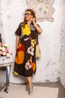 Nagyvirágos ingruha - barna