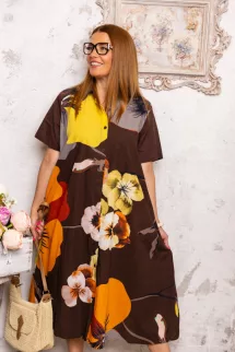 Nagyvirágos ingruha - barna