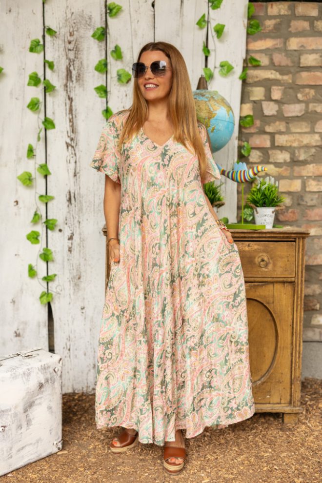 A vonalú maxi India ruha - pasztell