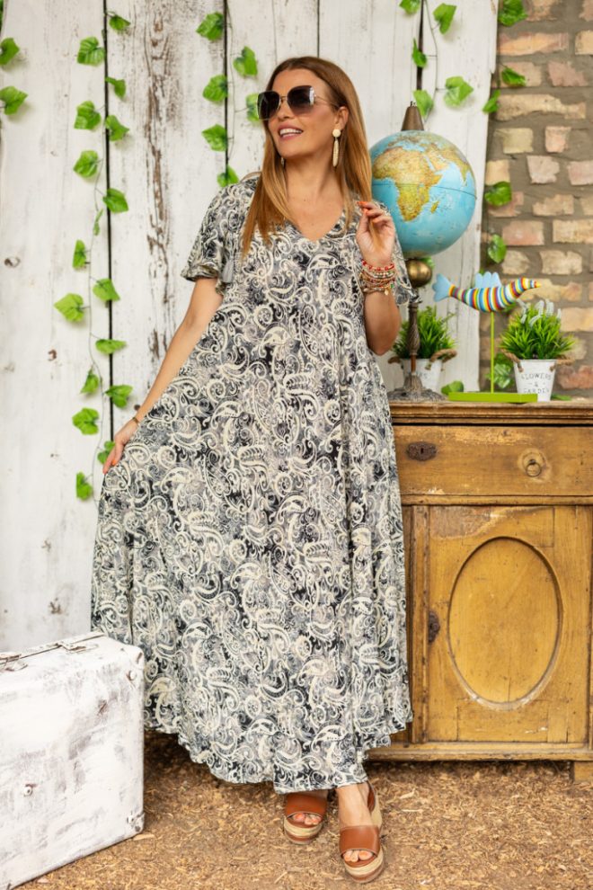 A vonalú maxi India ruha - fekete színvilág