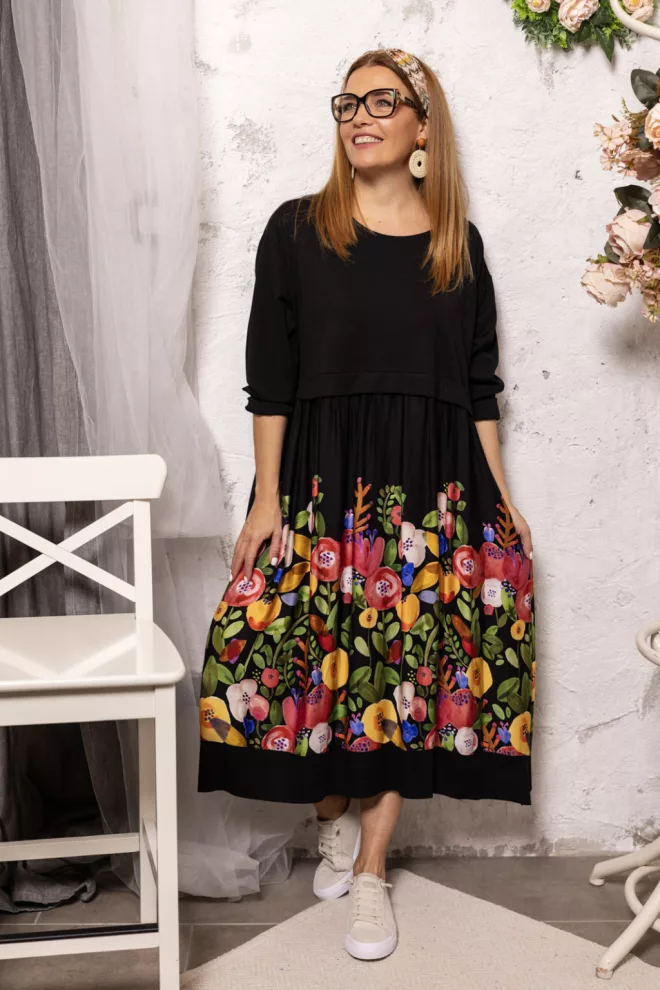 Mese virág ruha - fekete