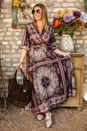 Átlapolt mintás maxi ruha 